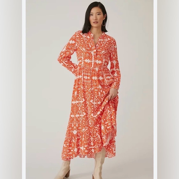 Anthropologie Dresses & Skirts - NWT Anthropologie Mare Mare Lynda Tiered Maxi Dress Red Orange Geometric Print L